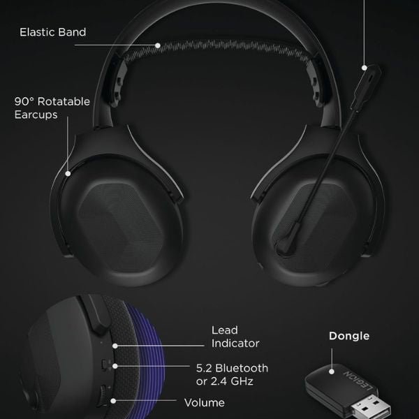 Auriculares Gaming Inalámbricos Lenovo Legion H410 – Bluetooth y 2.4 GHz – NegroMorado – GXD1R34013
