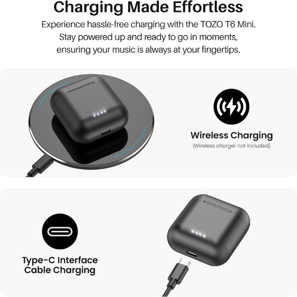 Auriculares TOZO T6 Bluetooth 5.0 Inalámbricos Intraurales con Estuche de Carga Negro