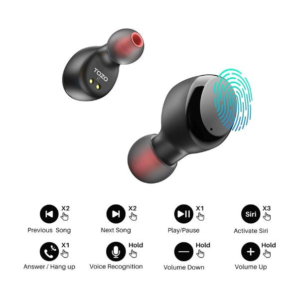 Auriculares TOZO T6 Bluetooth 5.0 Inalámbricos Intraurales con Estuche de Carga Negro