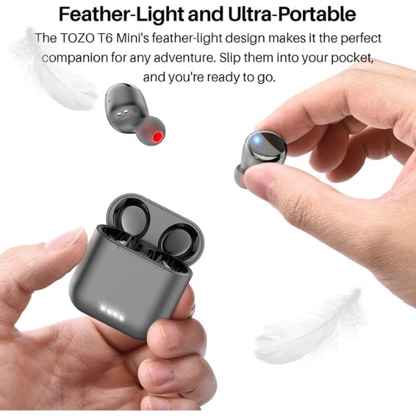 Auriculares TOZO T6 Bluetooth 5.0 Inalámbricos Intraurales con Estuche de Carga Negro