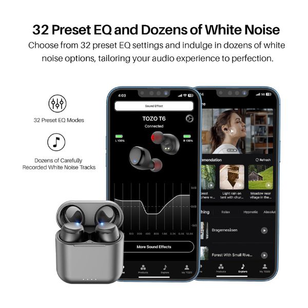 Auriculares TOZO T6 Bluetooth 5.0 Inalámbricos Intraurales con Estuche de Carga Negro