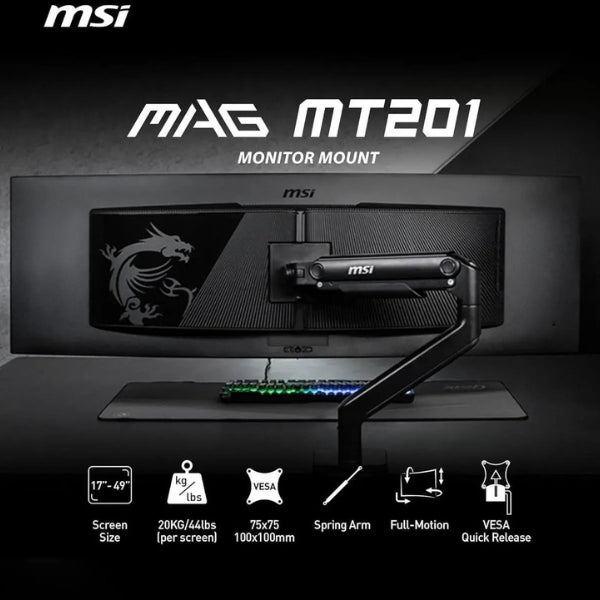 Base - de - Monitor - MSI - MAG - MT101DG - Doble - Brazo - Ajustable - Resorte - a - Gas - 17 - 32 - Pulgadas - VESA - 10kg - Negro