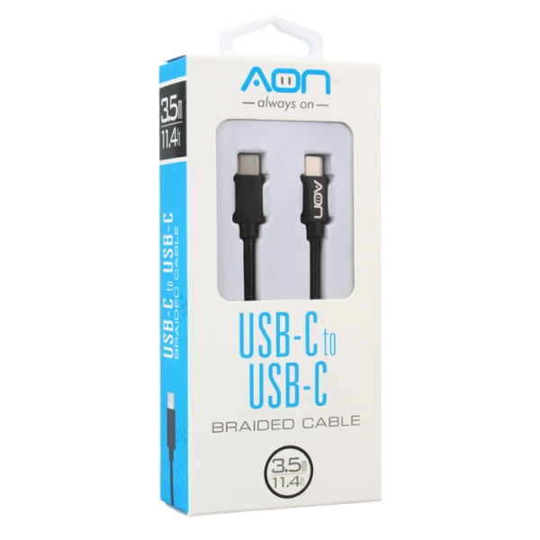 Cable AON USB-C a USB-C - 3.5 Metros - Trenzado Nylon - Negro - Carga y Datos - AO-CB-5000