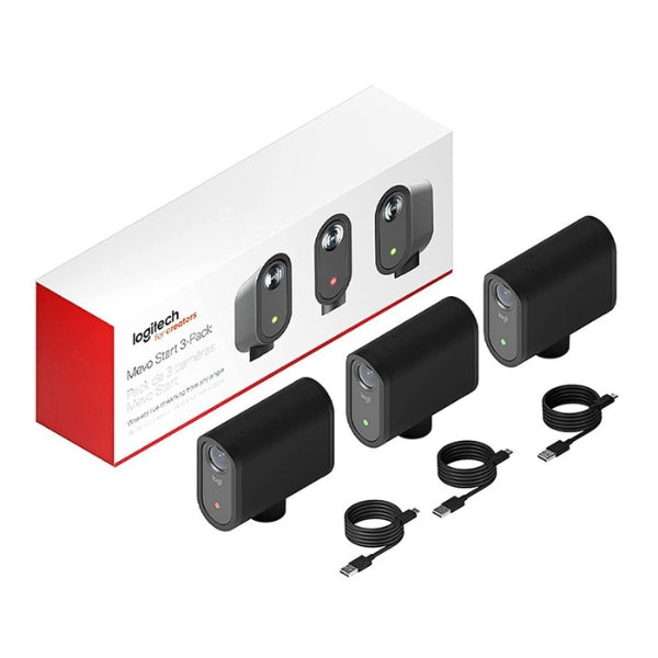 Cámara Digital Logitech Mevo Start (Paquete de 3), Full HD 1080p, Lente 3.6mm, Streaming en Vivo, Batería 6h, Control por App, Negro