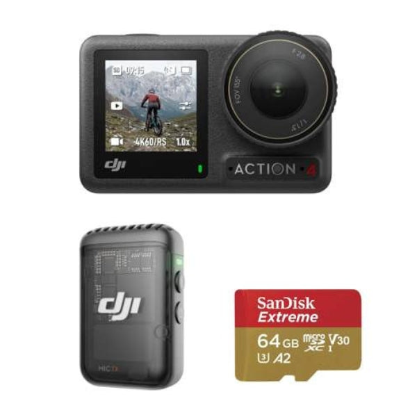 Cámara de Acción DJI Osmo Action 4 Standard Combo DJI Mic 2 Transmitter - microSD de 64GB