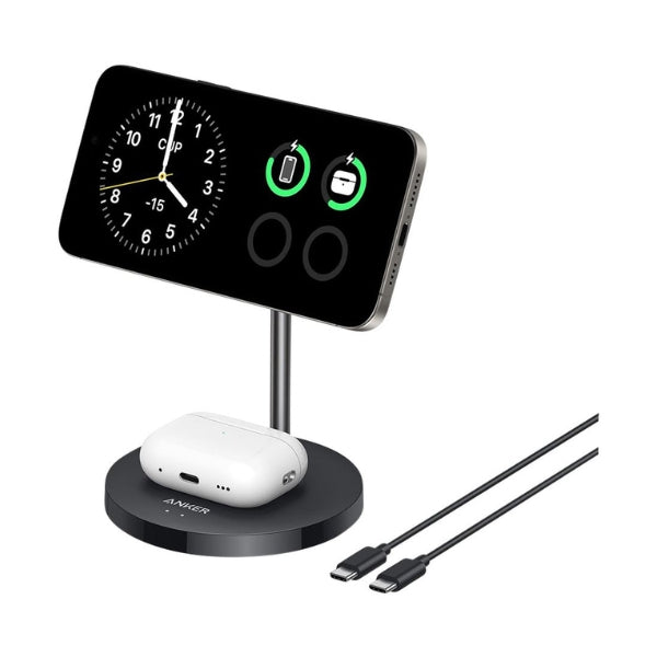 Cargador-Inalámbrico-Anker-MagGo-2-en-1-con-Soporte-Blanco