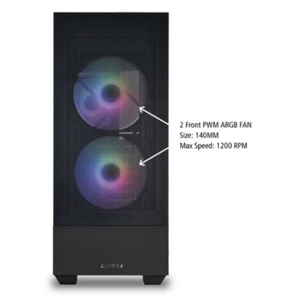 Case-Gaming-LIAN-LI-ATX-RGB-LANCOOL-205-MESH-CX-con-flujo-de-aire-para-PC-panel-frontal-3-ventiladores-ARGB-PWN-puerto-USB-C-Negro-front