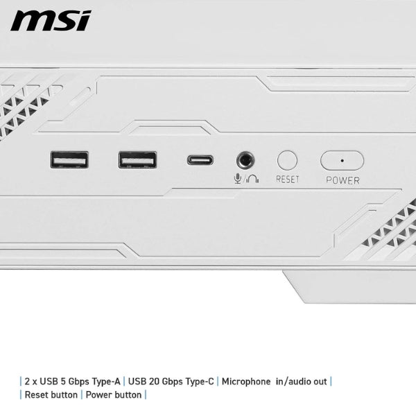 Case - MSI - Gaming - MAG - PANO - 130R - PZ - Mid - Tower - ATX - Vidrio - Templado - ARGB - 4x - Fan - 120mm - USB - Tipo - C - Blanco-puertos