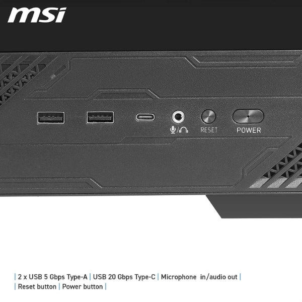 Case - MSI - Gaming - MAG - PANO - 130R - PZ - Mid - Tower - ATX - Vidrio - Templado - ARGB - 4x - Fan - 120mm - USB - Tipo - C - Negro-puertos