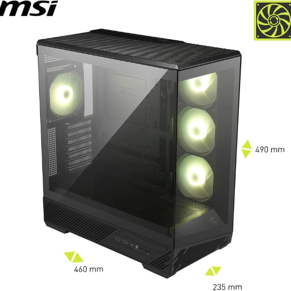 Case - MSI - Gaming - MAG - PANO - 130R - PZ - Mid - Tower - ATX - Vidrio - Templado - ARGB - 4x - Fan - 120mm - USB - Tipo - C - Negro-