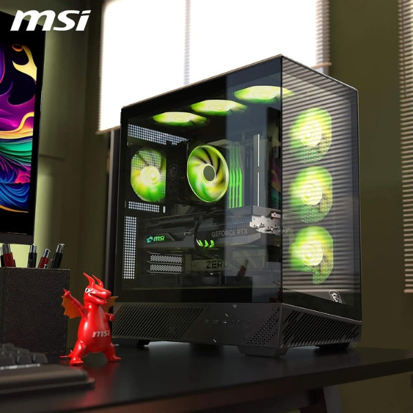 Case - MSI - Gaming - MAG - PANO - 130R - PZ - Mid - Tower - ATX - Vidrio - Templado - ARGB - 4x - Fan - 120mm - USB - Tipo - C - Negro-