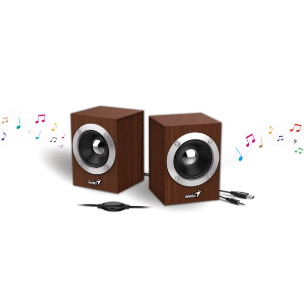 Corneta-Genius-SP-HF280-Altavoces-esterode-Madera-USB-6w-audio-3.5mm-enchufeUSB-Color-Madera-creativo