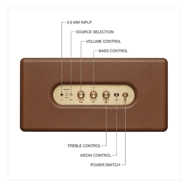 Corneta-para-el-hogar-Marshall-Woburn-III-Bluetooth-con-entradas-auxiliar,-RCA-y-HDMI-Marrón