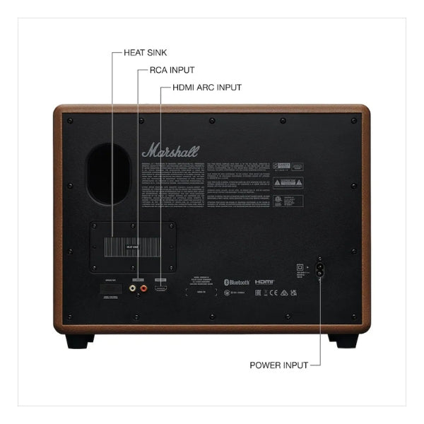 Corneta-para-el-hogar-Marshall-Woburn-III-Bluetooth-con-entradas-auxiliar,-RCA-y-HDMI-Marrón