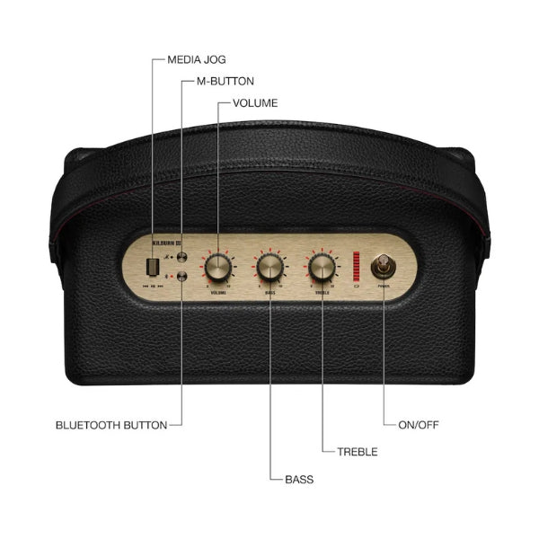 Corneta-portátil-Marshall-Kilburn-III-Bluetooth-con-entrada-auxiliar-y-batería-de-50-horas-Negro-y-Latón