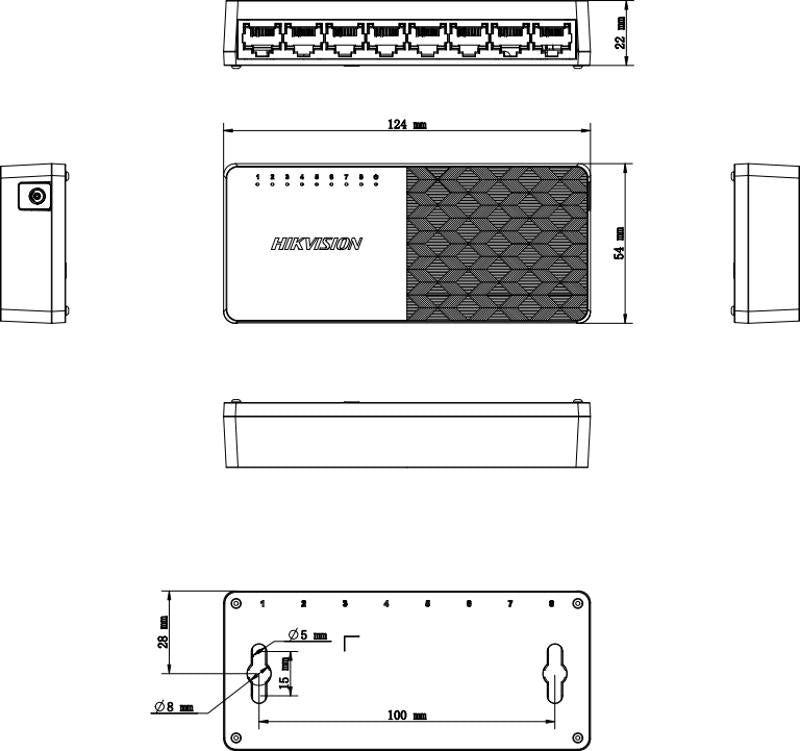 Switch Hikvision - Fast Ethernet 10 - 100 Mbps - Diseño Compacto y Estetico - DS-3E0108D-O