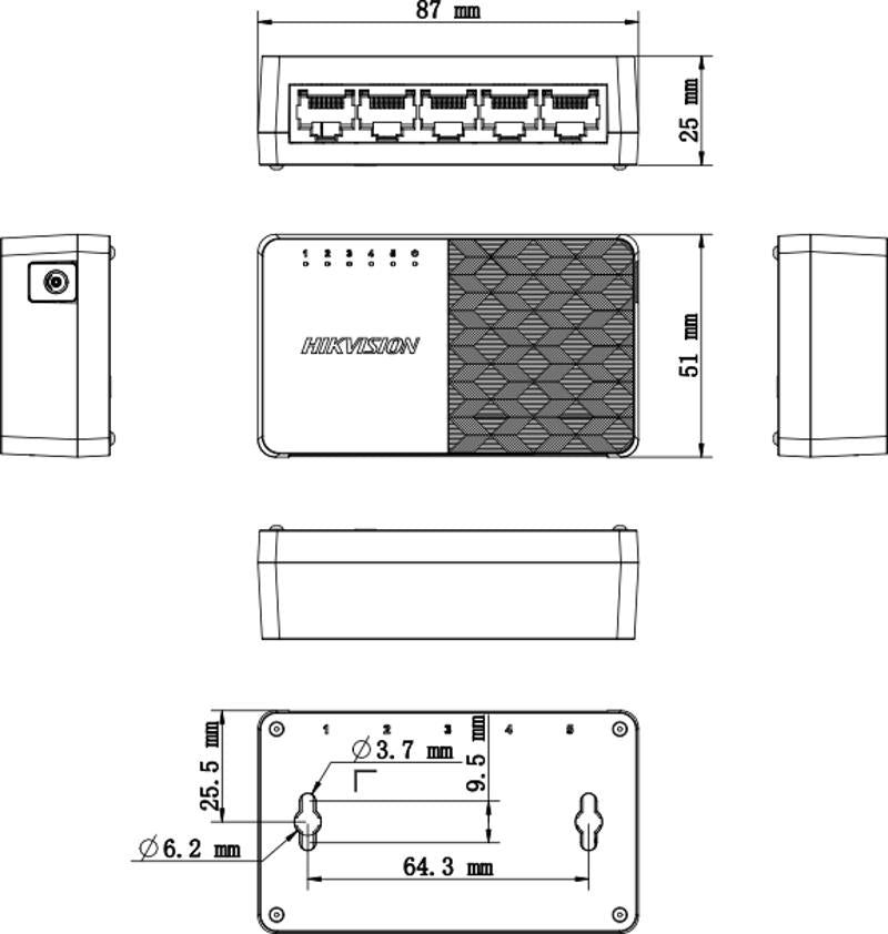 Switch Hikvision - 100 - 1000 Mbps - Diseño Compacto y Estetico - DS-3E0505D-O