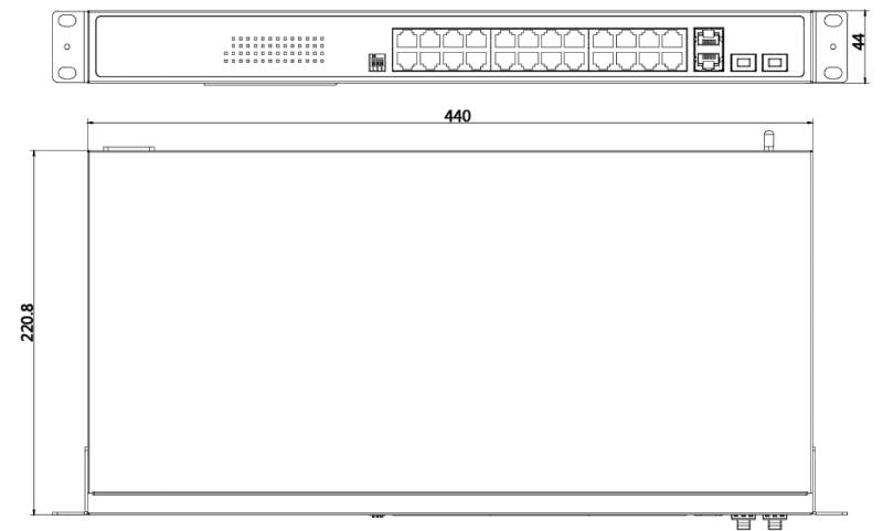 Switch PoE Hikvision - No administrable - 2 puertos RJ45 Gigabit - 2 puertos de fibra optica gigabit - DS-3E0528HP-E