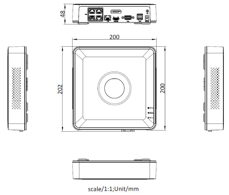 NVR Hikvision - 4 canales IP - 4 Puertos PoE+ - 1 Bahías de Disco Duro - Switch PoE 300 mts - DS-7104NI-Q1/4P(D)