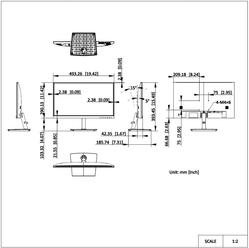 Monitor Hikvision - Ideal para CCTV, Oficina y Hogar - Entrada HDMI-VGA - Montaje VESA ( 75 X 75) - Uso 16 - DS-D5022F2-