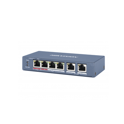 Switch PoE Hikvision - No Administrable - 4 Puertos 10 - 100 Mbps PoE+ (hasta 300 m) + 2 Puertos 10 - 100 Mbps Uplink -