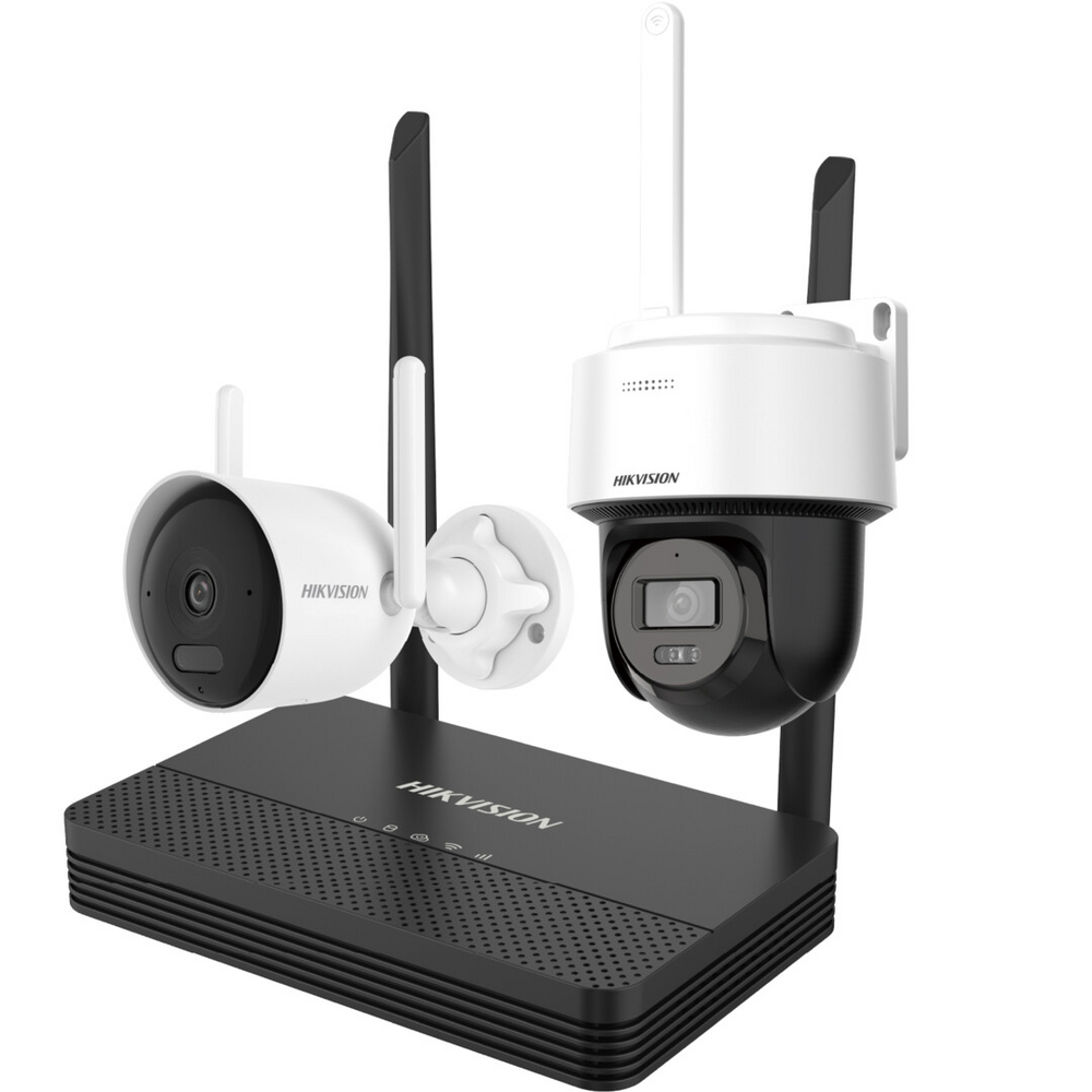 Cámara de Seguridad Hikvision - KIT 1 Cámara Bala 2 Megapíxeles - 1 Cámara Domo PT 2 Megapixeles - 1 Grabadora Wi-Fi - I