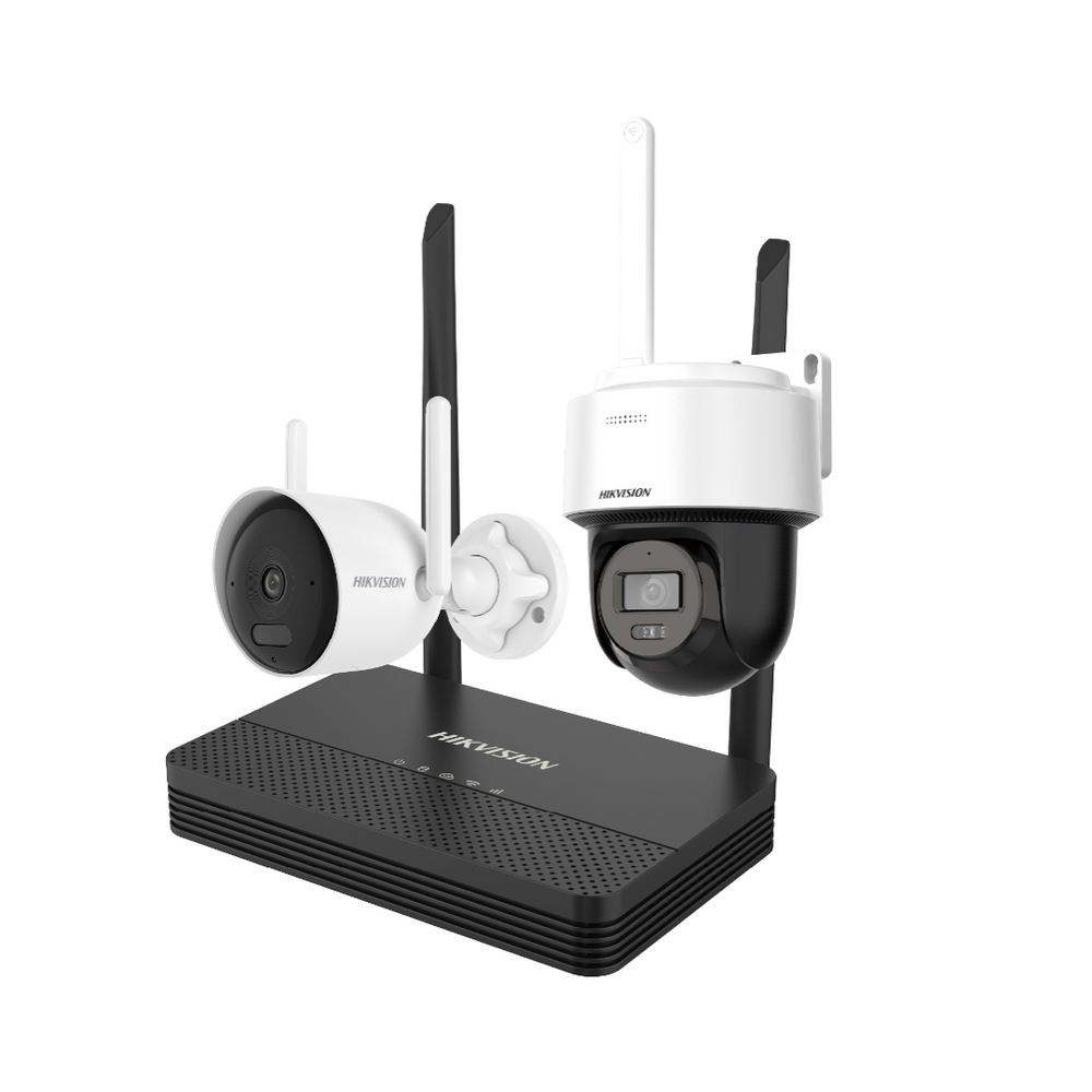 Cámara de Seguridad Hikvision - KIT 1 Cámara Bala 4 Megapíxeles - 1 Cámara Domo PT 4 Megapixeles - 1 Grabadora Wi-Fi - G