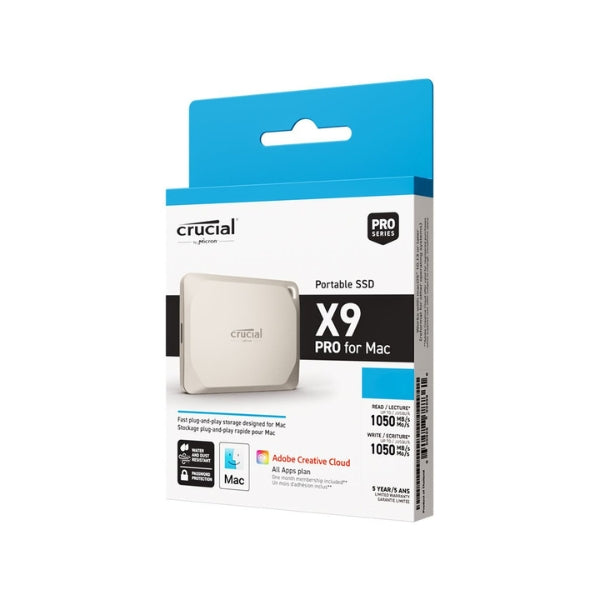 Disco-Duro-SSD-Externo-Crucial-X9-Pro-for-Mac-2TB-USB-3,2-Gen-2-Type-C-Plata