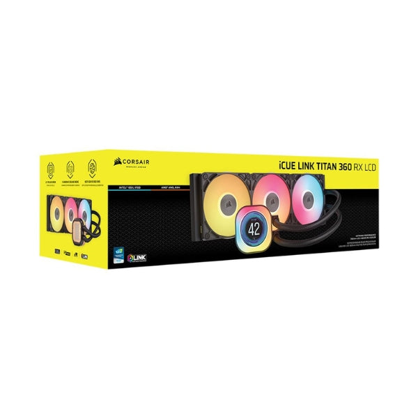 Enfriador-Líquido-Corsair-iCUE-LINK-RGB-TITAN-360-RX-LCD-360mm-All-in-One-Negro