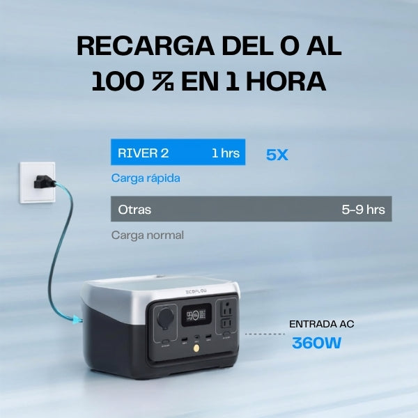 Estación - Energía - EF - ECOFLOW - RIVER 2 - Portátil - LiFePO4 - 256 Wh - 600 W - AC - Solar - EFR600