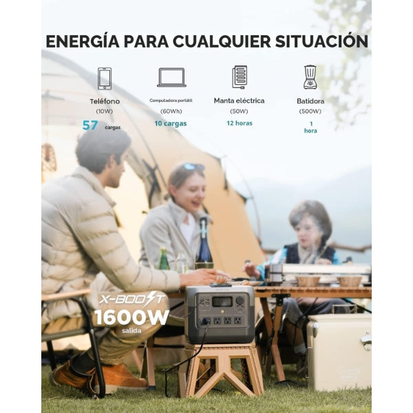 Estación - Energía - EF - ECOFLOW - RIVER 2 Pro - 768Wh - 120V - 1600W - LiFePO4 - X-Boost - Solar - EFR620 - Negro