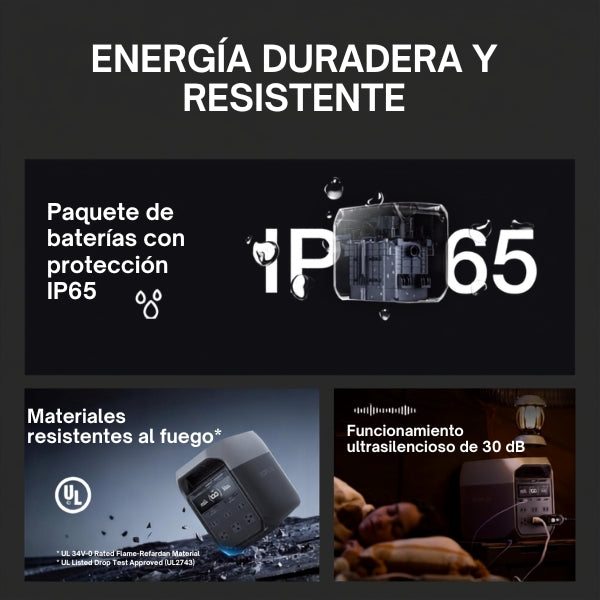 Estación de Carga - EF ECOFLOW DELTA 3 - 1024Wh - LiFePO4 - 1800W AC - 100W USB-C - Generador Solar Portátil-energia