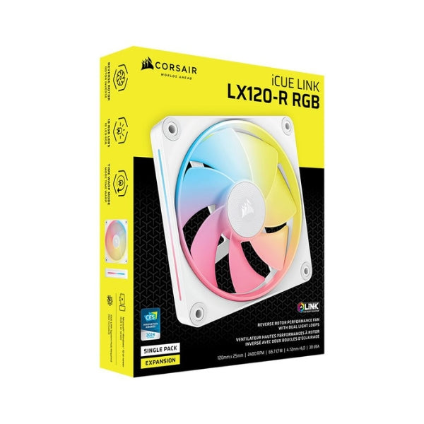 Fan-Cooler-Corsair-iCUE-LINK-LX120-R-RGB-Magnetic-Dome-Bearing-120mm-Blanco-RGB