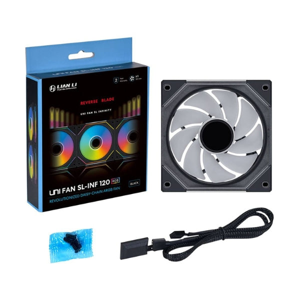 Fan-Cooler-Lian-Li-UNI-FAN-SL-INF-LCD-FLEX-Reverse-Blade-Fluid-Dynamic-Bearing-120mm-Negro-RGB