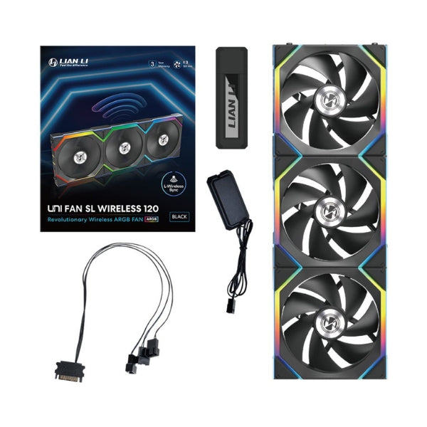 Fan-Cooler-Lian-Li-UNI-FAN-SL-Wireless-Fluid-Dynamic-Bearing-120mm-Negro-RGB-3-Pack