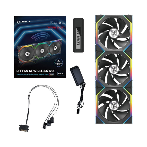 Fan-Cooler-Lian-Li-UNI-FAN-SL-Wireless-Reverse-Blade-Fluid-Dynamic-Bearing-120mm-Negro-RGB-3-Pack