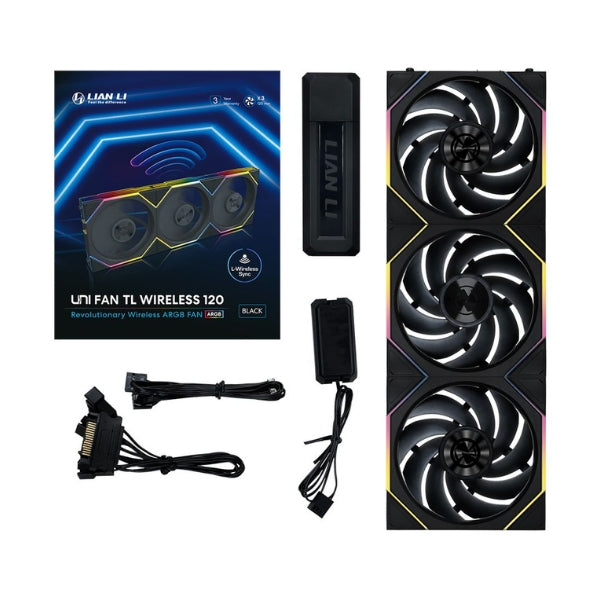 Fan-Cooler-Lian-Li-UNI-FAN-TL-120-V2-Wireless-Fluid-Dynamic-Bearing-120mm-Negro-RGB-3-Pack