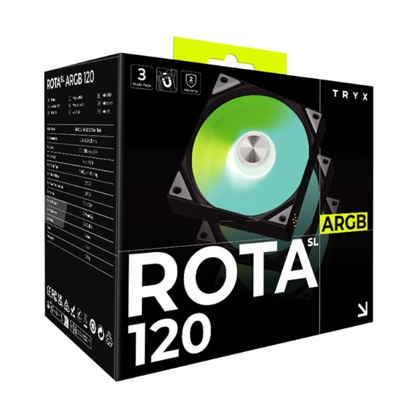 Fan-Cooler-TRYX-ROTA-SL-ARGB120-Fluid-Dynamic-Bearing-120mm-Negro-RGB-3-Pack