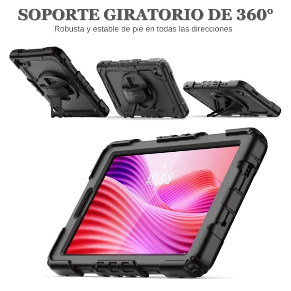 Funda - SEYMAC stock - Lenovo Tab OneTab K9 TB305FU - 8.7 - Protección Antigolpes - Soporte 360° - Correa - Negro