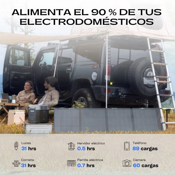 Generador - Energía - EF - ECOFLOW - DELTA 2 - 1024Wh - 120V - 1800W - LFP - Solar - Panel 220W - Expansible - EFD330 - Negro