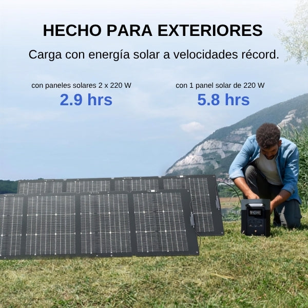 Generador - Energía - EF - ECOFLOW - DELTA 2 - 1024Wh - 120V - 1800W - LFP - Solar - Panel 220W - Expansible - EFD330 - Negro