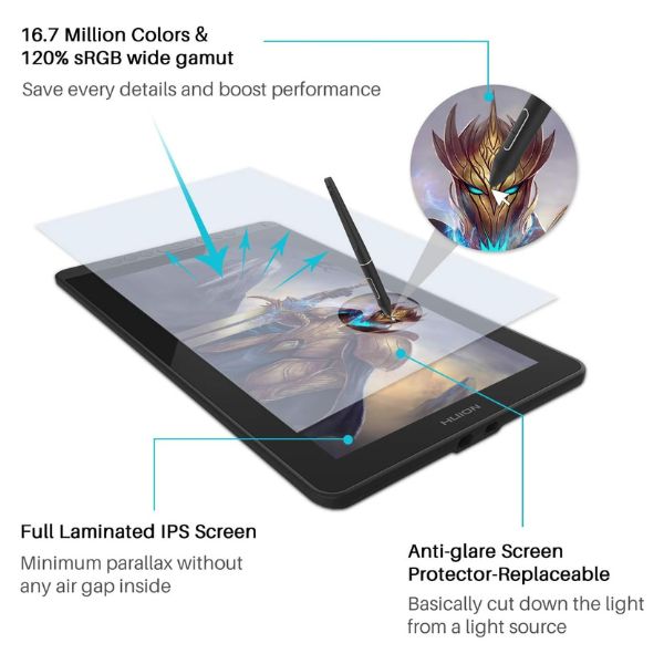 HUION-Kamvas-13.3-Tableta-de-dibujo-grafico_-boligrafo-8192_inclinacion-de-presion_8-teclas-de-acceso-rapido-especidficaciones