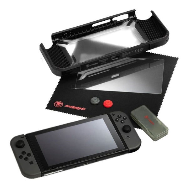 Kit - Gaming - Snakebyte - Nintendo - Switch - Tough - Kit - Tough - Case - Game - Cartridge - Case - Screen - Shield - Pro - Control - Caps - 4039621913525 - Negro