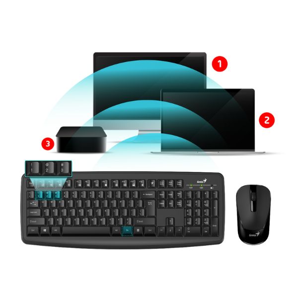 Kit-Teclado-y-Mouse-Genius-KM-8100-Inalambrico-2.4GHz-USB-conecta-3-dispositivos-de-forma-inalambrica-DPI-1000-Negro-multi-dispositivos