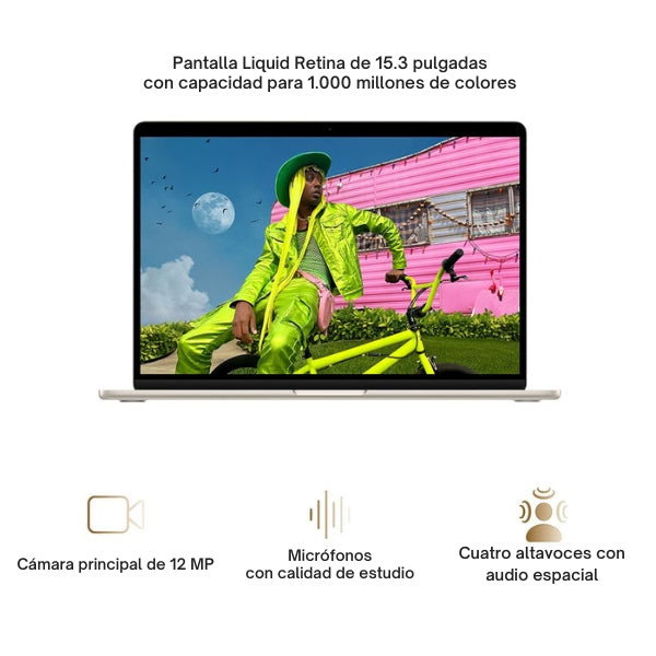 Laptop Apple MacBook Air 15 MDVF4LLA Pantalla 15.3 Liquid Retina IPS - M5 - 24GB Memoria - 1TB SSD - 10-Core GPU - Starlight