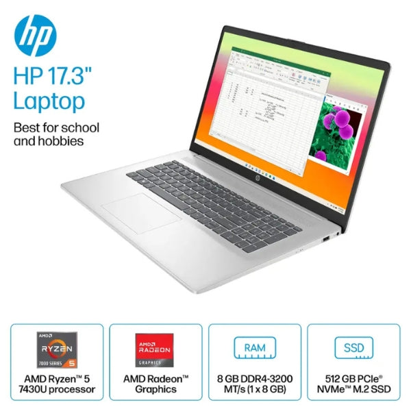 Laptop-HP-AMD-Ryzen-5-7430U-(4,3GHz)-8GB-RAM-512GB-SSD-17,3-AMD-Radeon-Win-11-Home-Natural-Silver