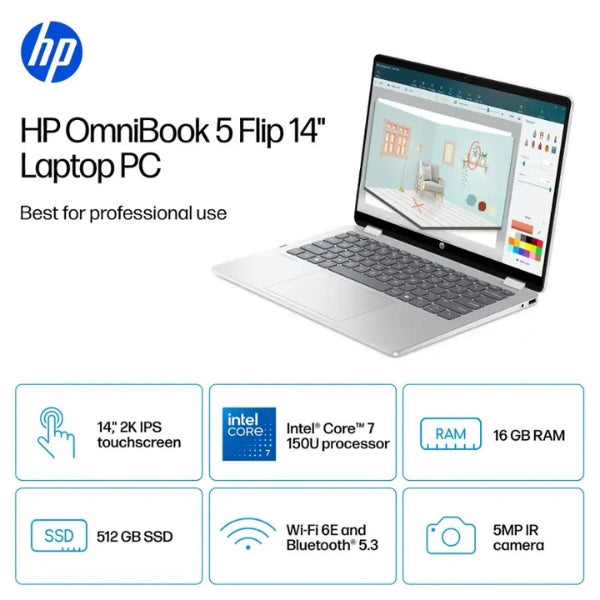 Laptop-HP-OmniBook-5-Flip-2-en-1-Touchscreen-Intel-Core-7-Series-1-16GB-RAM-512GB-SSD-14-Intel-Graphics-Glacier-Silver