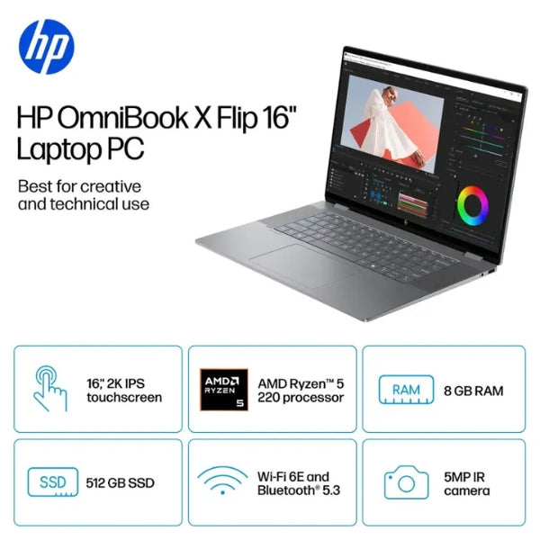 Laptop-HP-OmniBook-X-Flip-2-en-1-Touchscreen-AMD-Ryzen-5-Series-200-8GB-RAM-512GB-SSD-16-AMD-Radeon-740M-Meteor-Silver