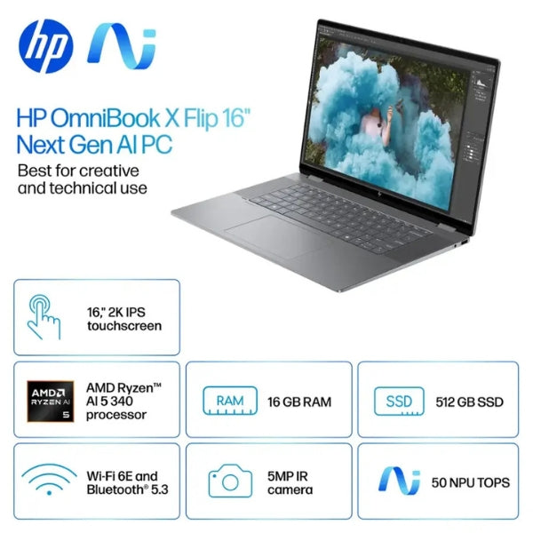 Laptop-HP-OmniBook-X-Flip-2-en-1-Touchscreen-AMD-Ryzen-AI-5-Series-300-16GB-RAM-512GB-SSD-16-AMD-Radeon-840M-Meteor-Silver