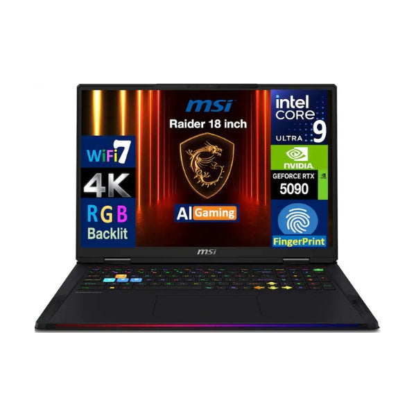 Laptop MSI Raider A2XWJG-069US Intel Core Ultra 9 285HX 64GB RAM 2TB SSD 18" NVIDIA GeForce RTX 5090 Win 11 Pro - Core Black